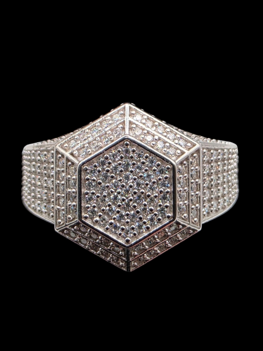 Men's Iced Out Moissanite Hexagon Ring Solid 925 Sterling Silver Italy Size 11